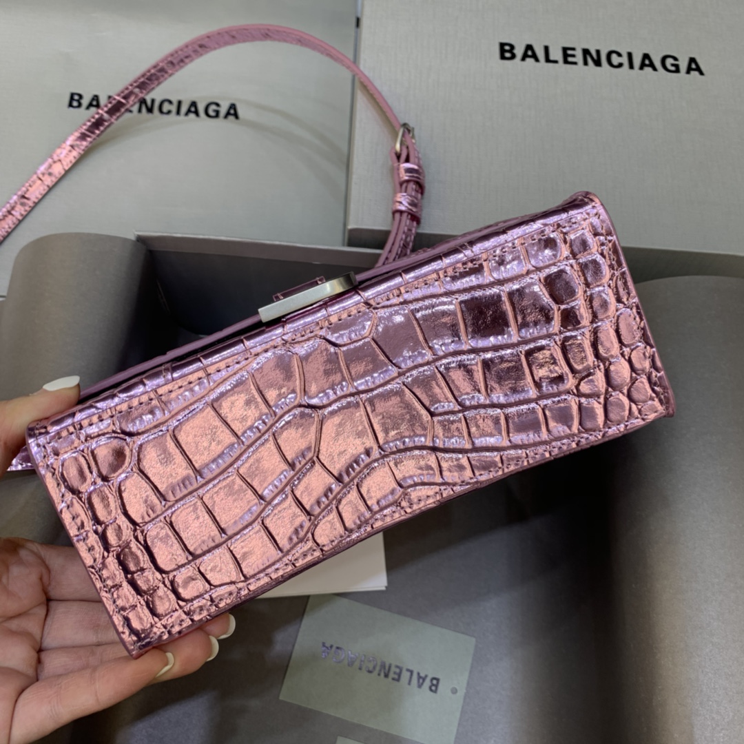 Balenciaga Hourglass XS Handbag Crocodile Embossed Shoulder Bag Purple